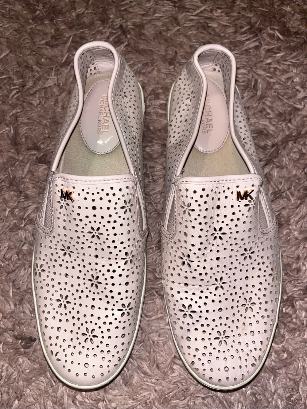 Michael Kors Light Pink Perforated Slip-On Loafers